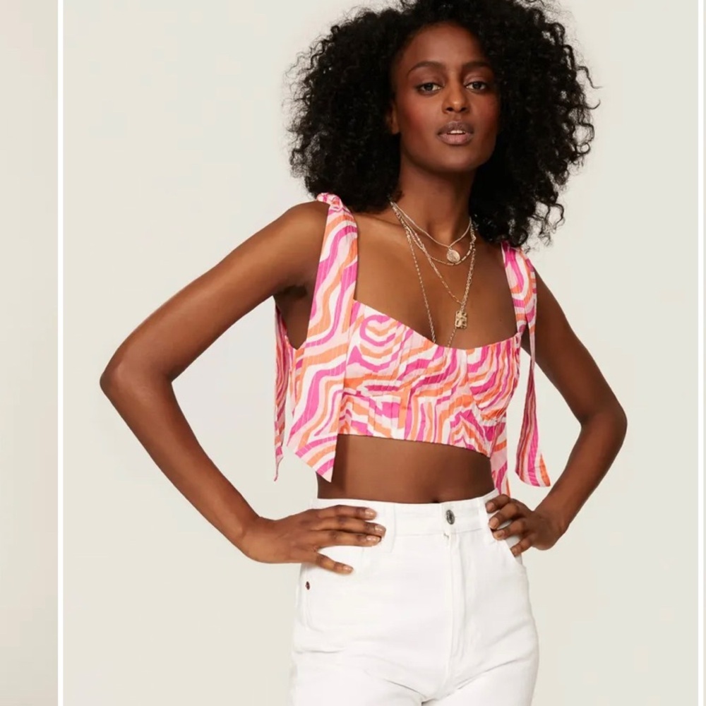 NWT Designer Solid & Striped Frankie Bra Top Mod Sense Pink Patterned Crop Top